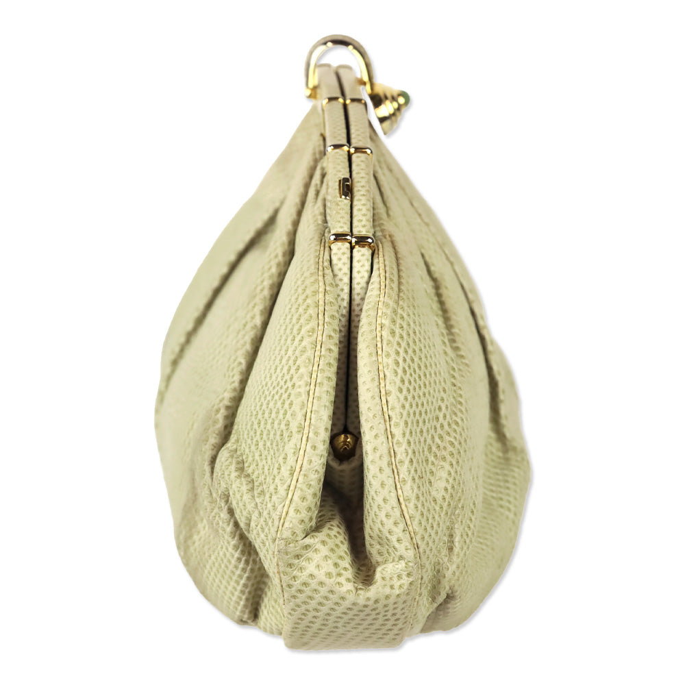 Judith Leiber Cream Snakeskin Leather Frame Clutch with Strap