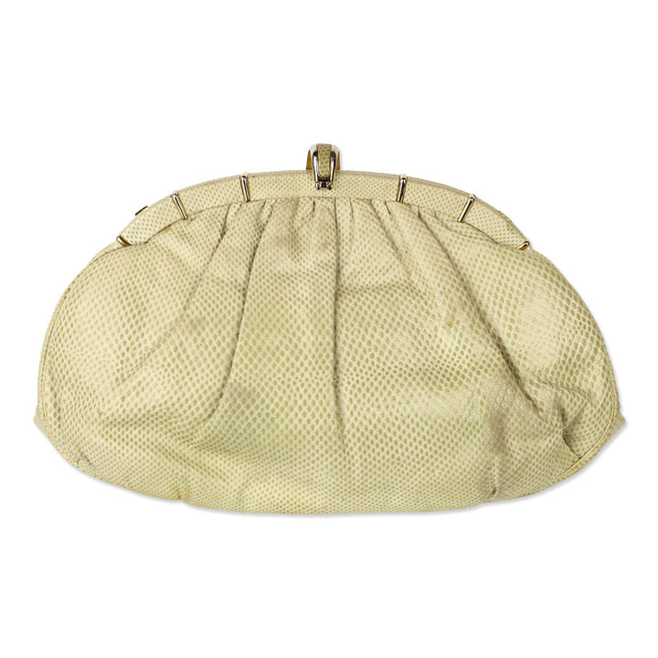 Judith Leiber Cream Snakeskin Leather Frame Clutch with Strap