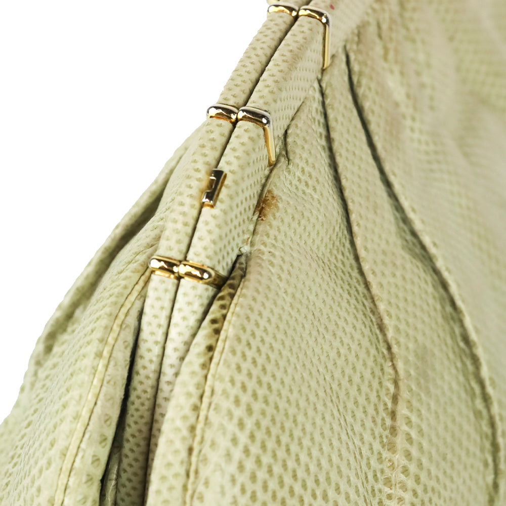Judith Leiber Cream Snakeskin Leather Frame Clutch with Strap