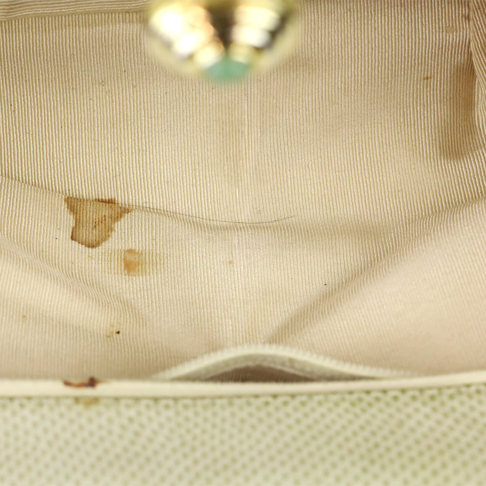 Judith Leiber Cream Snakeskin Leather Frame Clutch with Strap