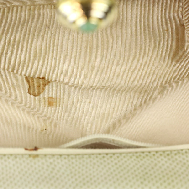 Judith Leiber Cream Snakeskin Leather Frame Clutch with Strap