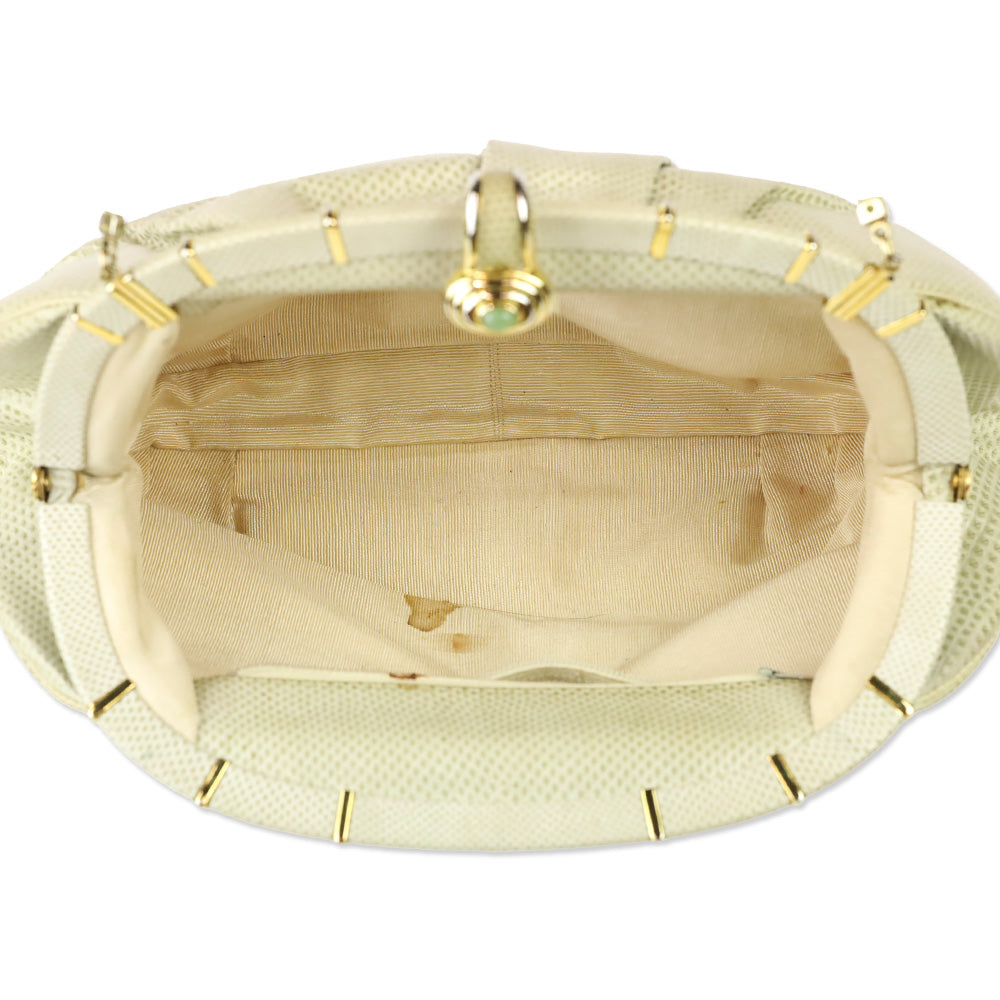 Judith Leiber Cream Snakeskin Leather Frame Clutch with Strap
