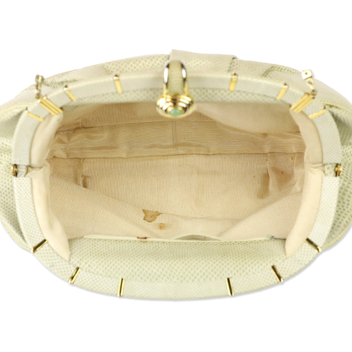 Judith Leiber Cream Snakeskin Leather Frame Clutch with Strap