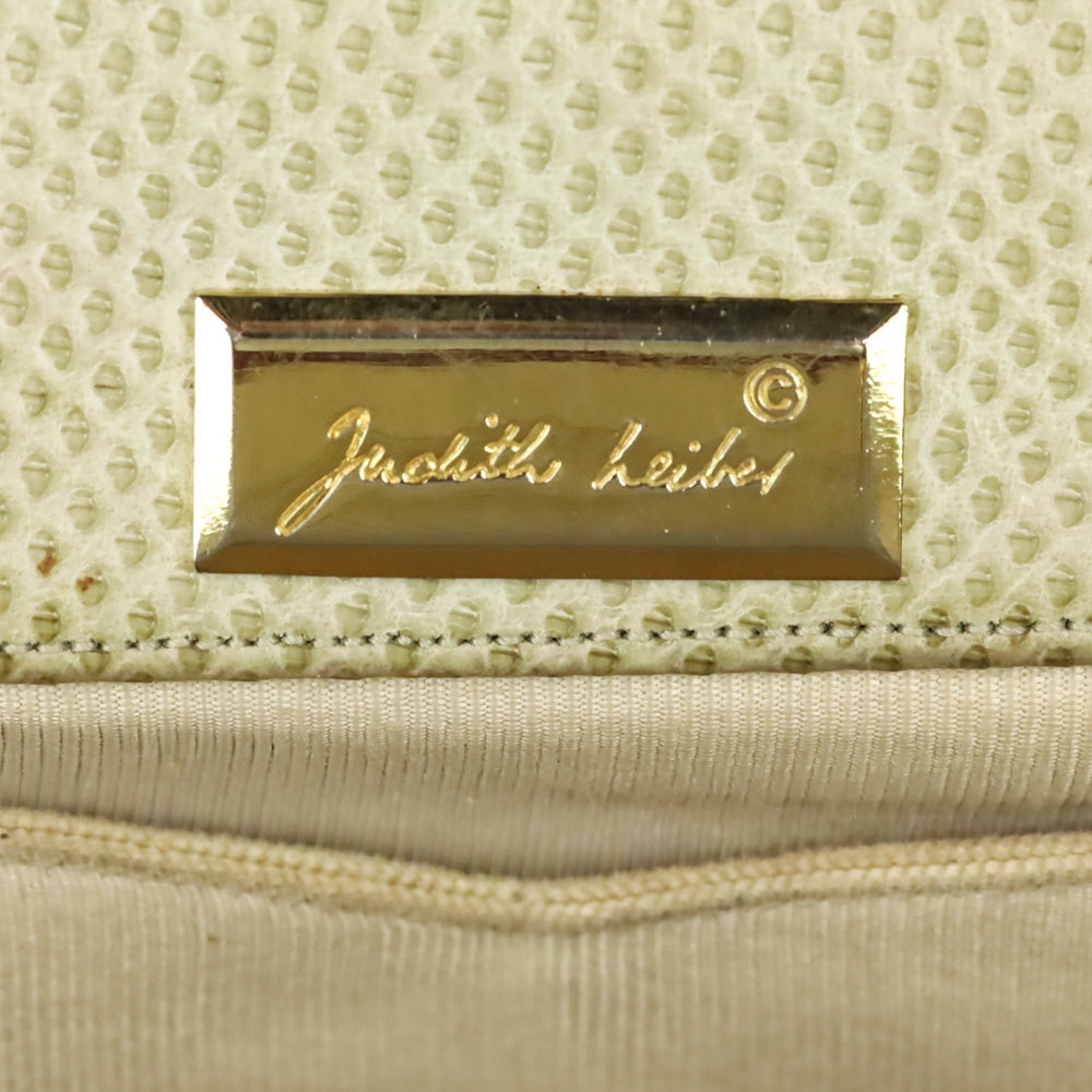 Judith Leiber Cream Snakeskin Leather Frame Clutch with Strap