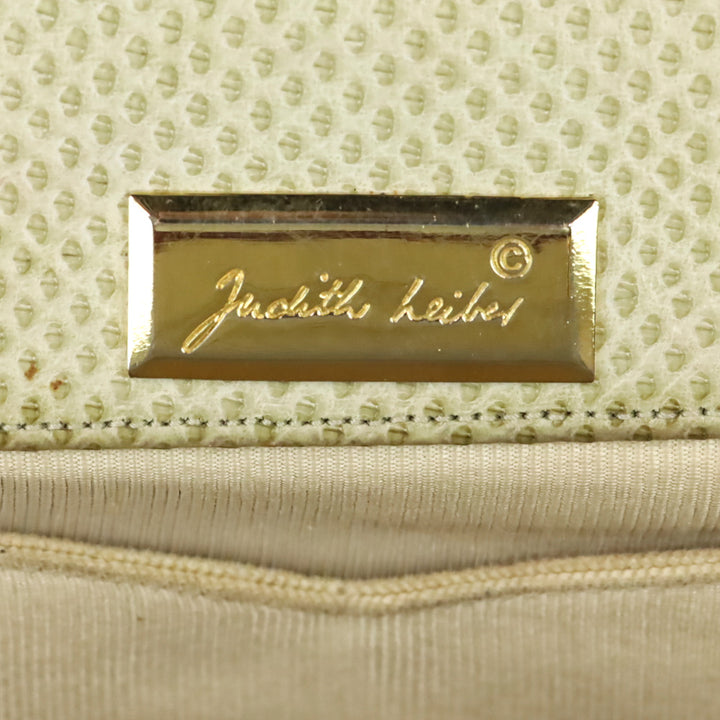 Judith Leiber Cream Snakeskin Leather Frame Clutch with Strap