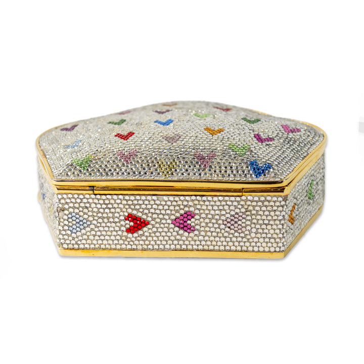 Judith Leiber Crystal Clutch with Rainbow Hearts