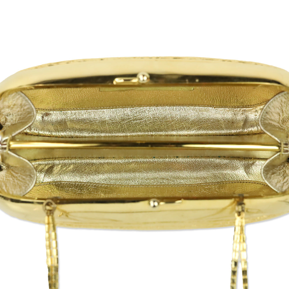 Judith Leiber Gold Filigree Frame Kiss-lock Clutch with Chain Strap