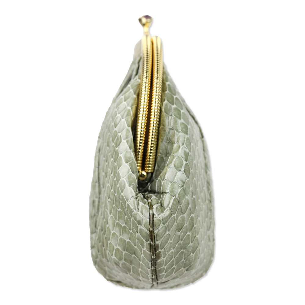 Judith Leiber Moss Snakeskin Kiss-Lock Clutch with Chain