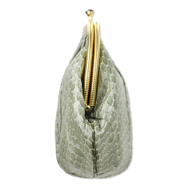 Judith Leiber Moss Snakeskin Kiss-Lock Clutch with Chain