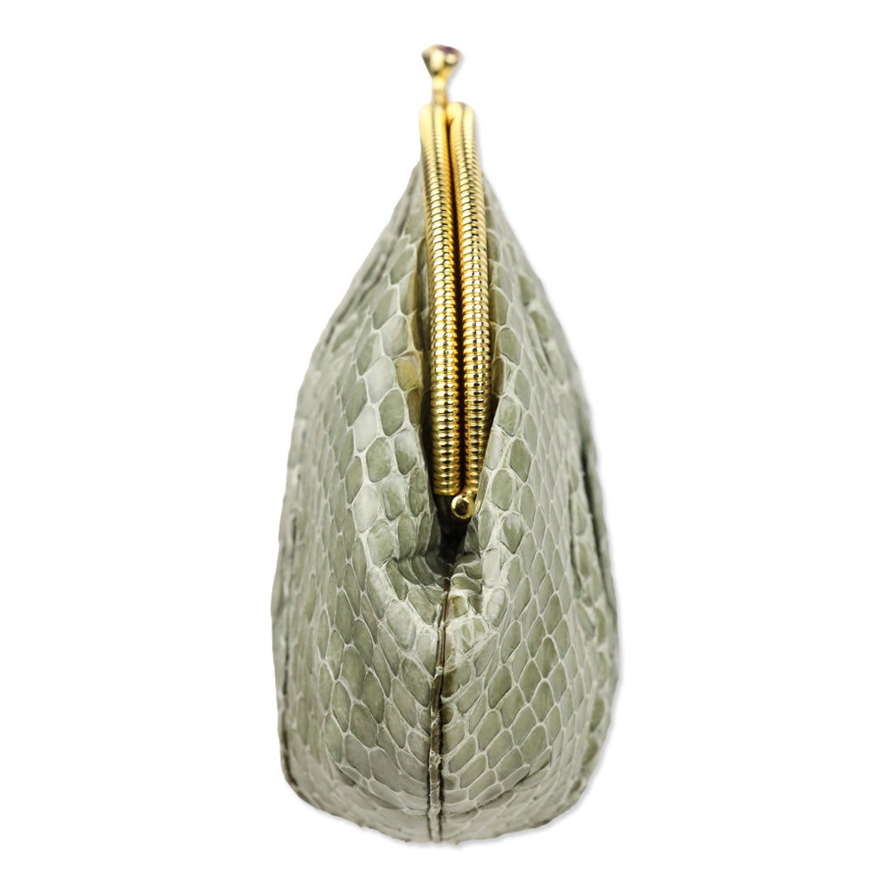 Judith Leiber Moss Snakeskin Kiss-Lock Clutch with Chain