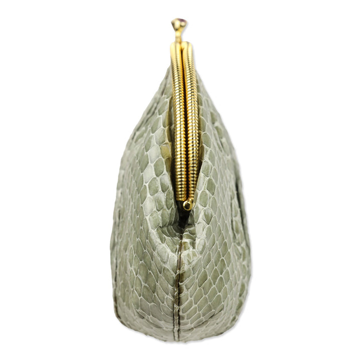 Judith Leiber Moss Snakeskin Kiss-Lock Clutch with Chain