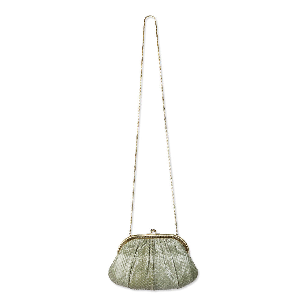 Judith Leiber Moss Snakeskin Kiss-Lock Clutch with Chain