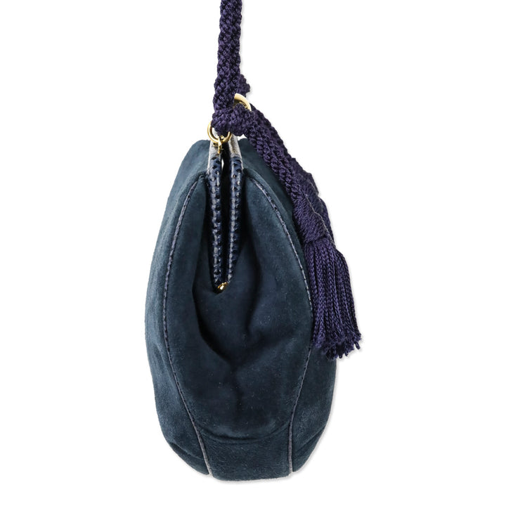 Judith Leiber Navy Suede Small Kiss-Lock Crossbody