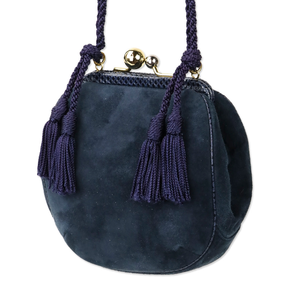 Judith Leiber Navy Suede Small Kiss-Lock Crossbody