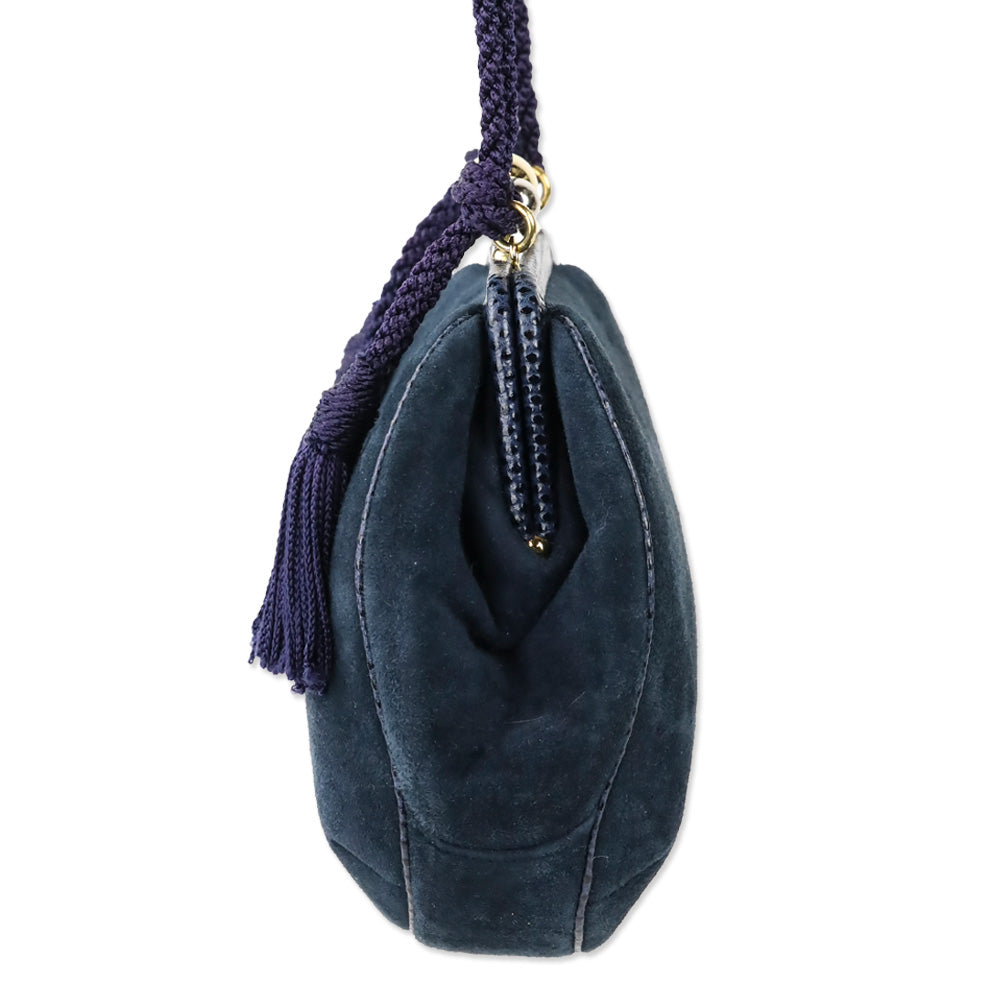 Judith Leiber Navy Suede Small Kiss-Lock Crossbody