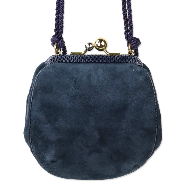 Judith Leiber Navy Suede Small Kiss-Lock Crossbody