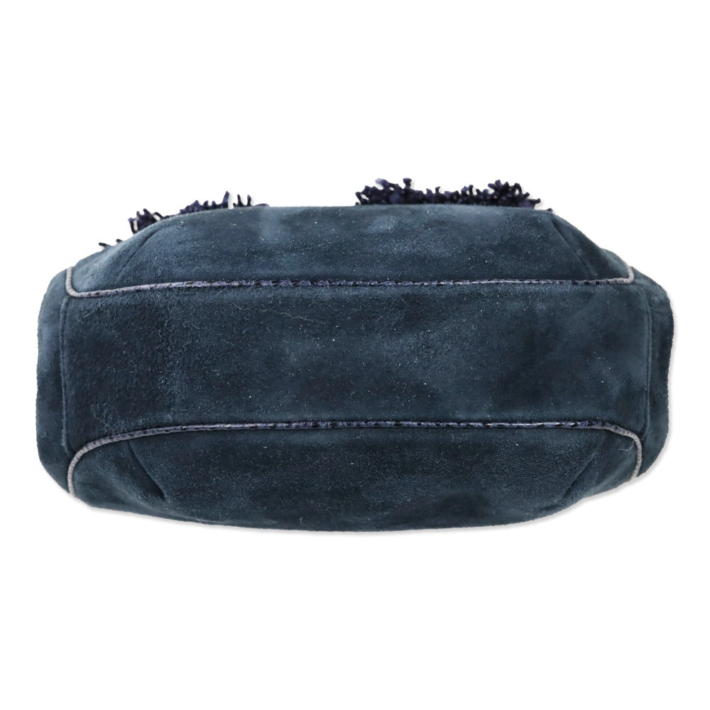 Judith Leiber Navy Suede Small Kiss-Lock Crossbody