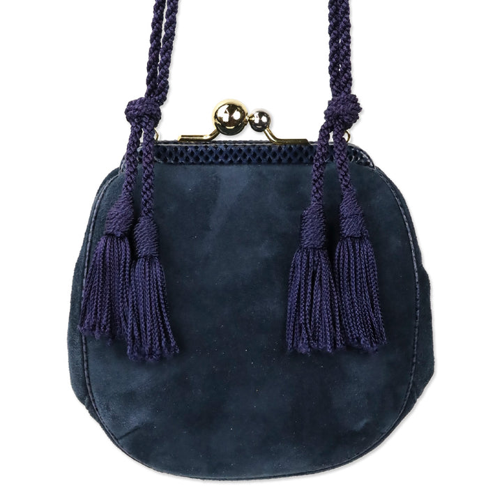 Judith Leiber Navy Suede Small Kiss-Lock Crossbody