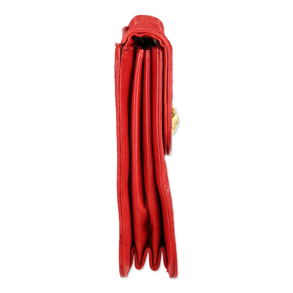 Judith Leiber Red Crosshatch Embroidered Leather Square Clutch