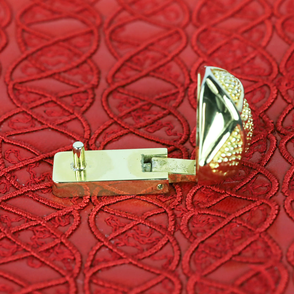 Judith Leiber Red Crosshatch Embroidered Leather Square Clutch