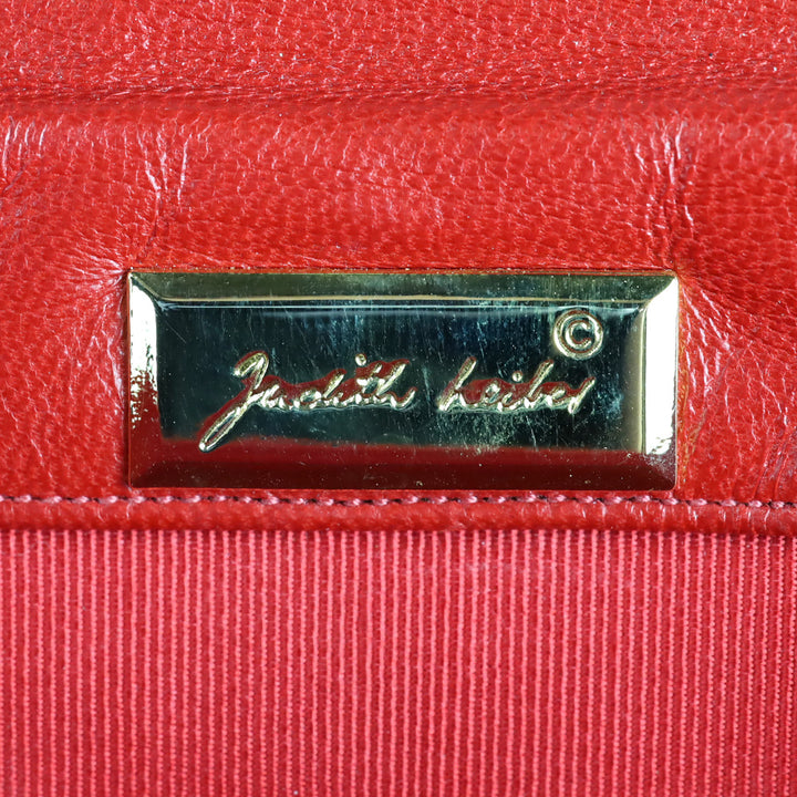 Judith Leiber Red Crosshatch Embroidered Leather Square Clutch