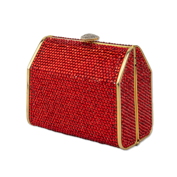 Judith Leiber Red Crystal and Gold Frame Shoulder Bag