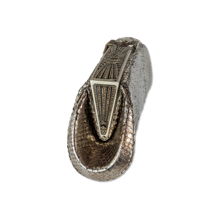 Judith Leiber Silver Snakeskin Crystal Embellished Clutch