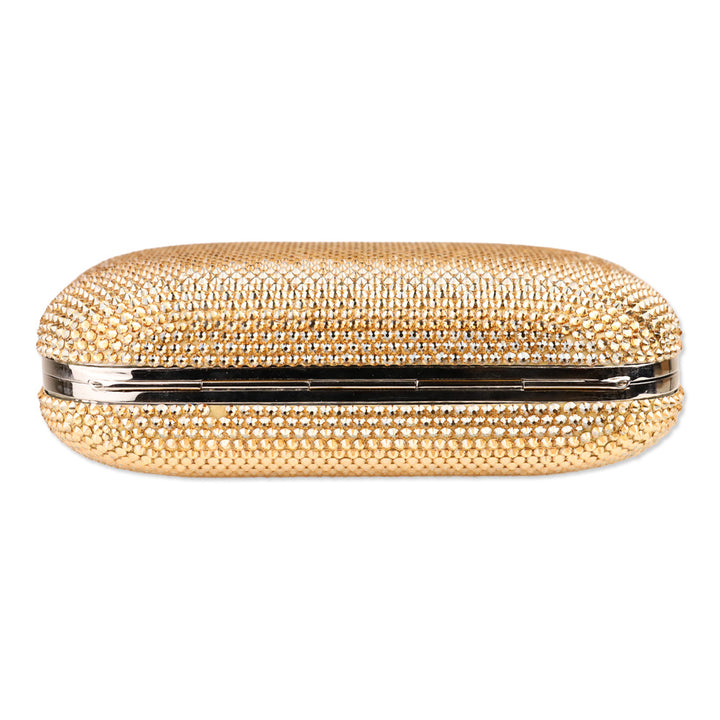 Judith Leiber Slide Champagne Full Bead Frame Clutch with Chain Strap
