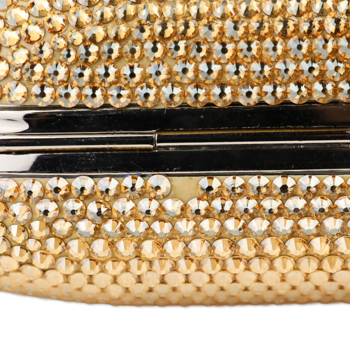 Judith Leiber Slide Champagne Full Bead Frame Clutch with Chain Strap