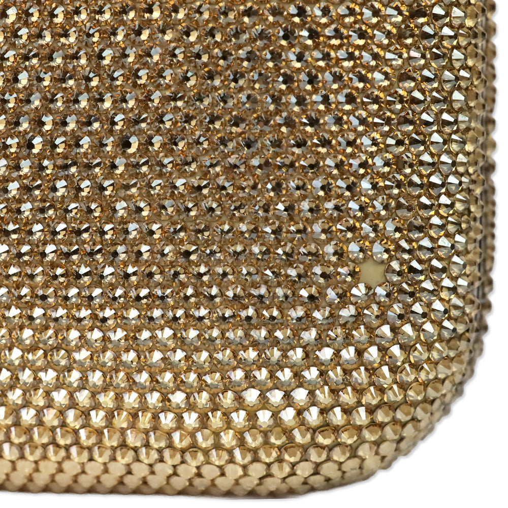 Judith Leiber Slide Champagne Full Bead Frame Clutch with Chain Strap