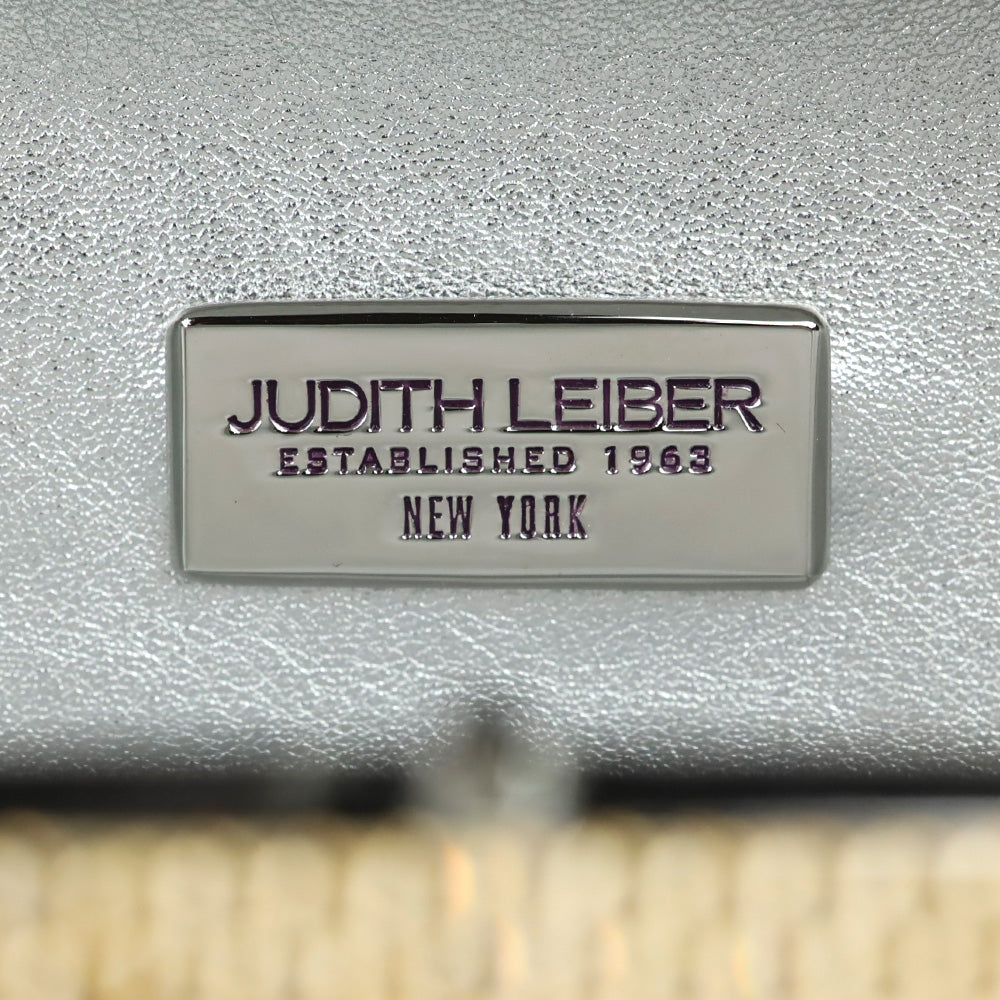 Judith Leiber Slide Champagne Full Bead Frame Clutch with Chain Strap