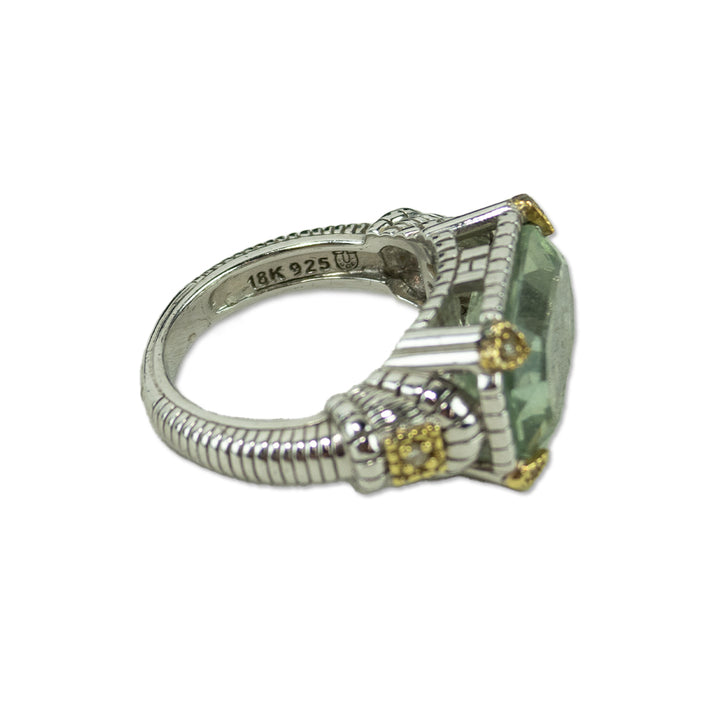 Judith Ripka Green Stone & Diamond Cocktail Ring