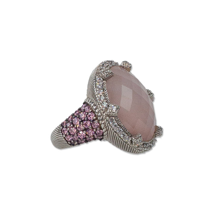 Judith Ripka Rose Quartz/Pink & White CZ Oval Cocktail Ring