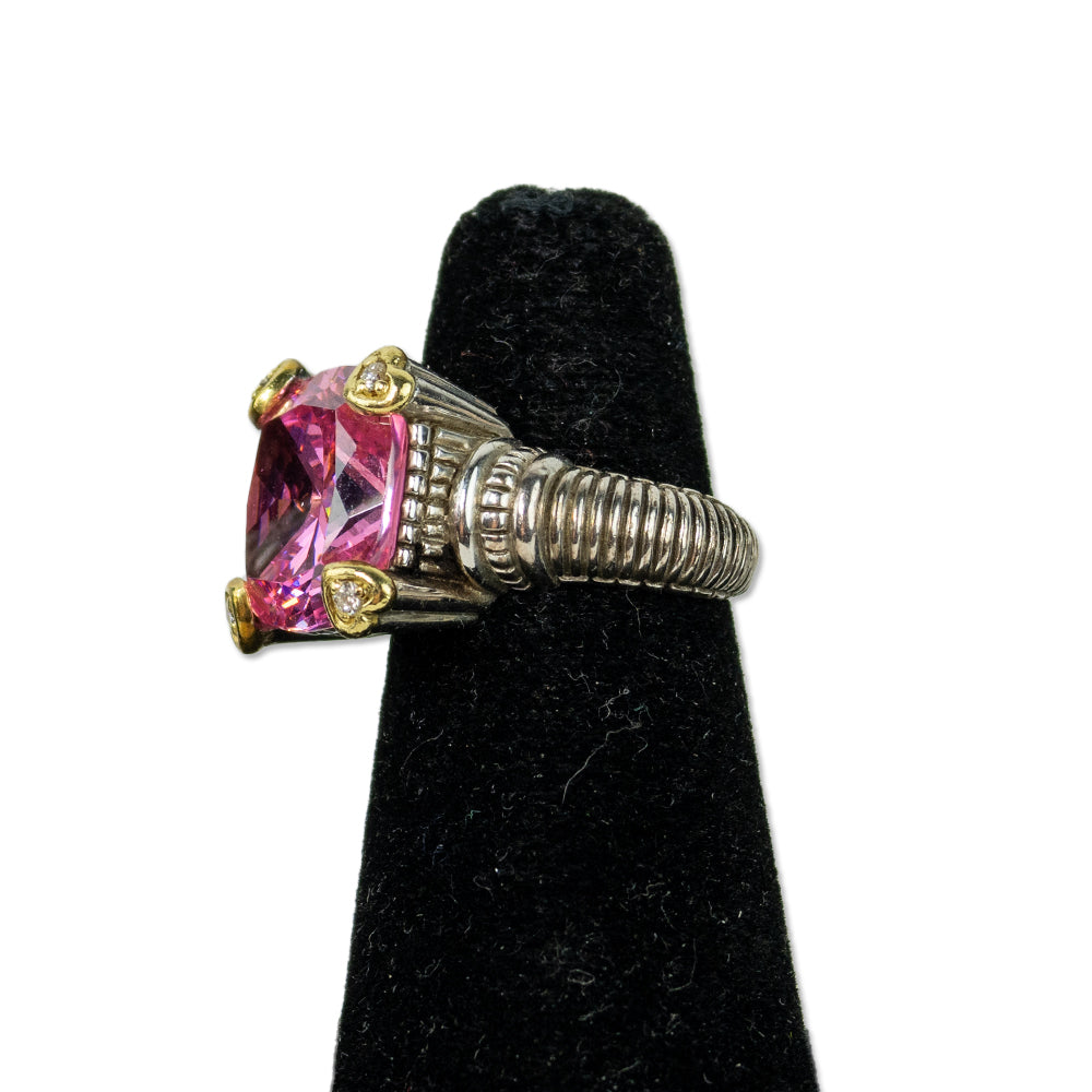 Judith Ripka Pink Stone & Diamond Heart Cocktail Ring