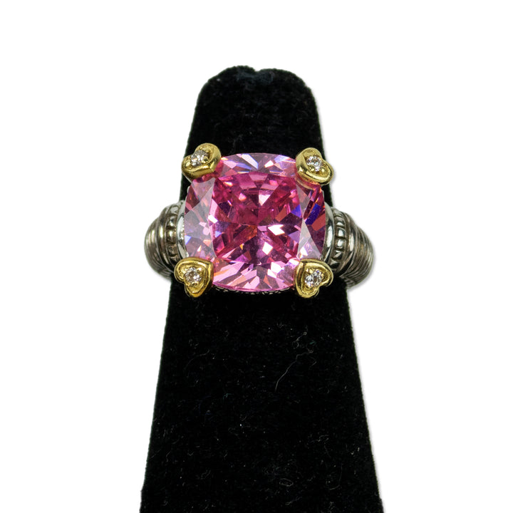 Judith Ripka Pink Stone & Diamond Heart Cocktail Ring