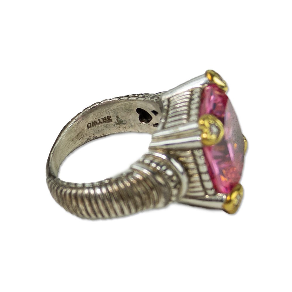 Judith Ripka Pink Stone & Diamond Heart Cocktail Ring