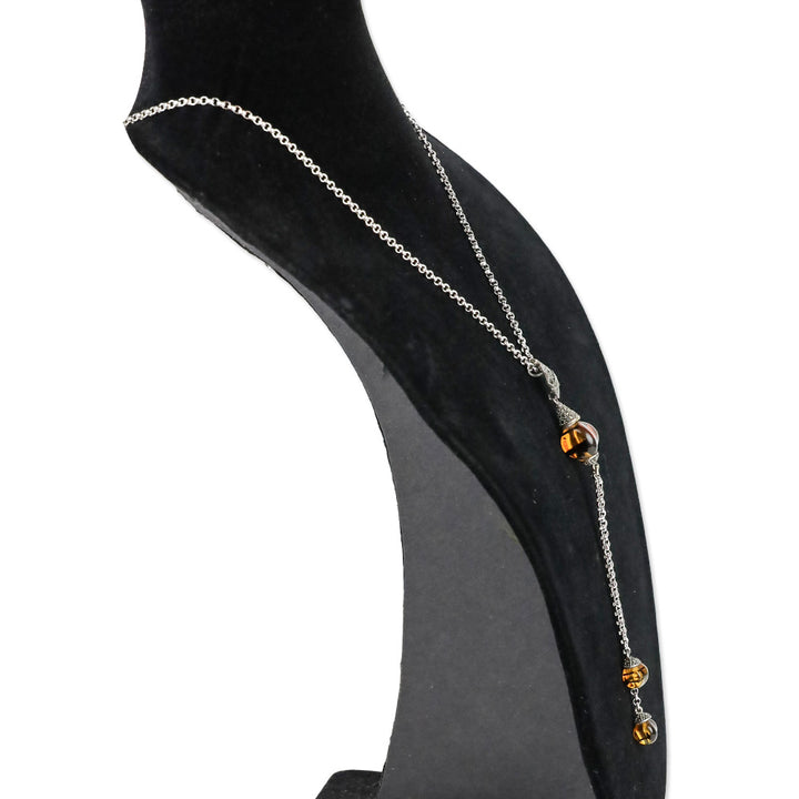 Judith Jack 925 Brown-Stone Marcasite Chain Y-Strand Necklace