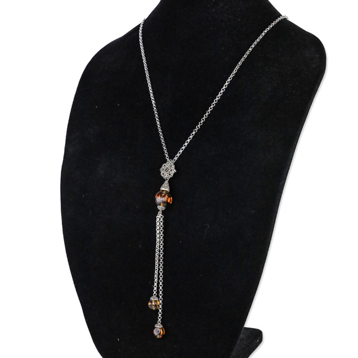 Judith Jack 925 Brown-Stone Marcasite Chain Y-Strand Necklace