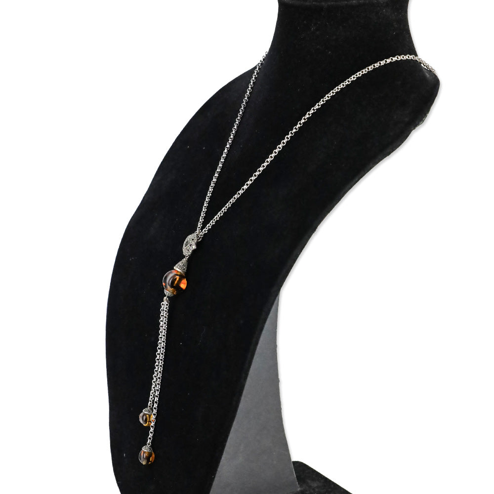 Judith Jack 925 Brown-Stone Marcasite Chain Y-Strand Necklace