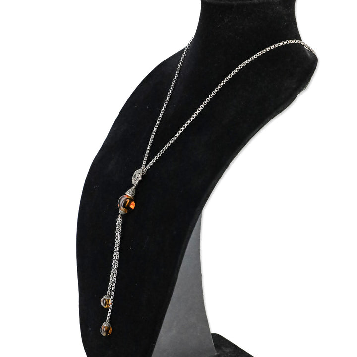 Judith Jack 925 Brown-Stone Marcasite Chain Y-Strand Necklace