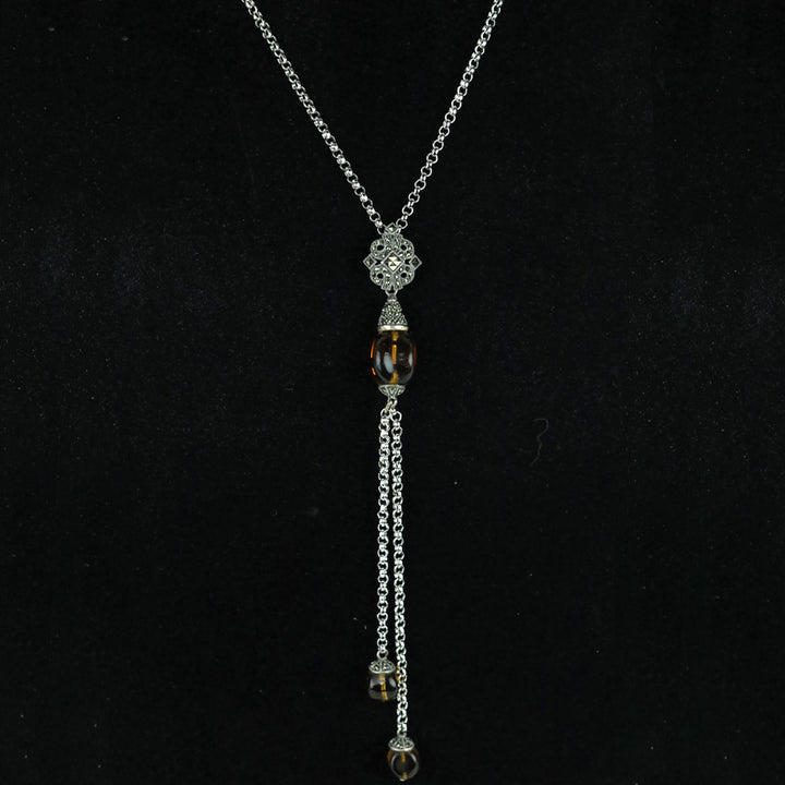 Judith Jack 925 Brown-Stone Marcasite Chain Y-Strand Necklace