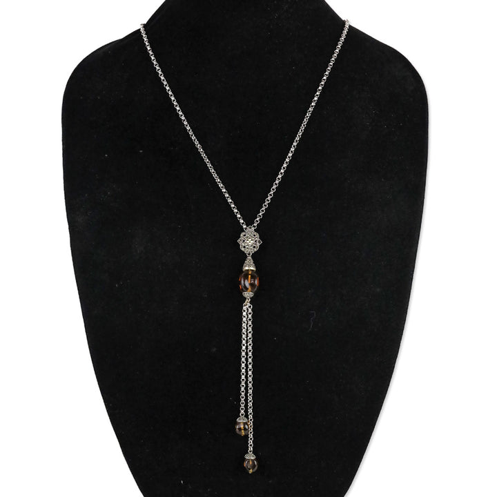 Judith Jack 925 Brown-Stone Marcasite Chain Y-Strand Necklace