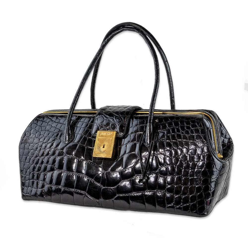 Judith Leiber Black Crocodile Doctors Bag