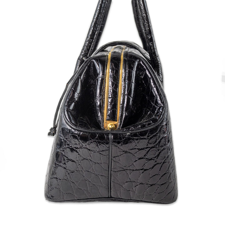 Judith Leiber Black Crocodile Doctors Bag