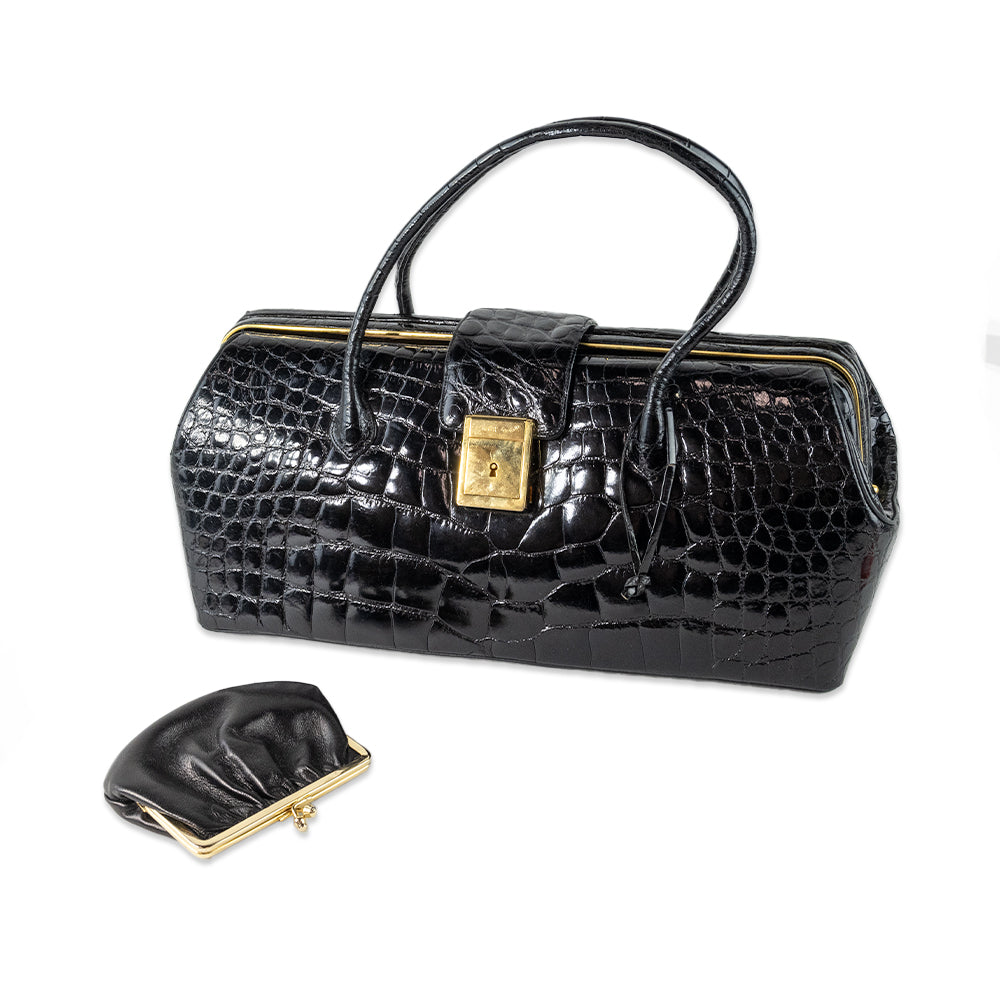 Judith Leiber Black Crocodile Doctors Bag