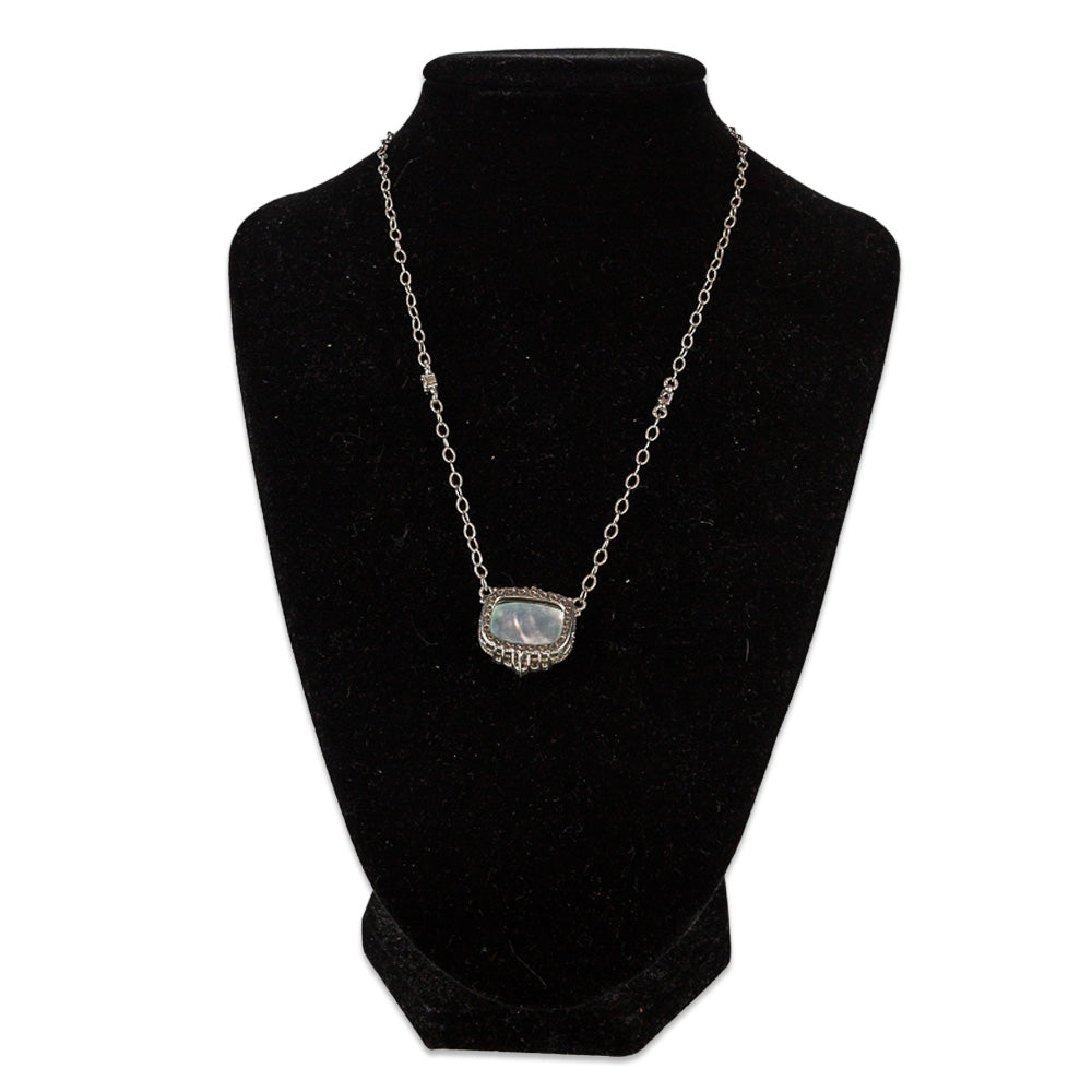 Judith Ripka 925 Sterling Silver Chain Necklace with Diamonds/Blue Stone