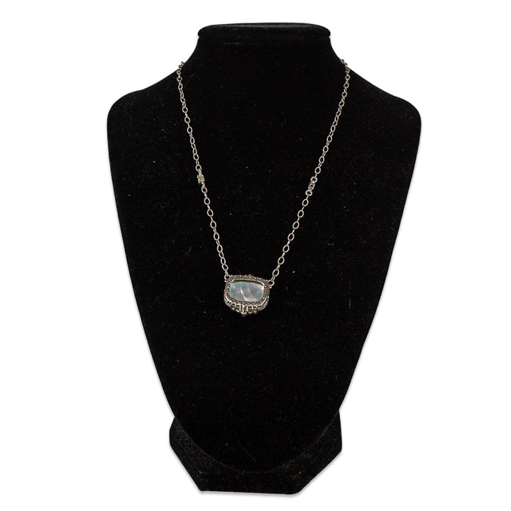 Judith Ripka 925 Sterling Silver Chain Necklace with Diamonds/Blue Stone
