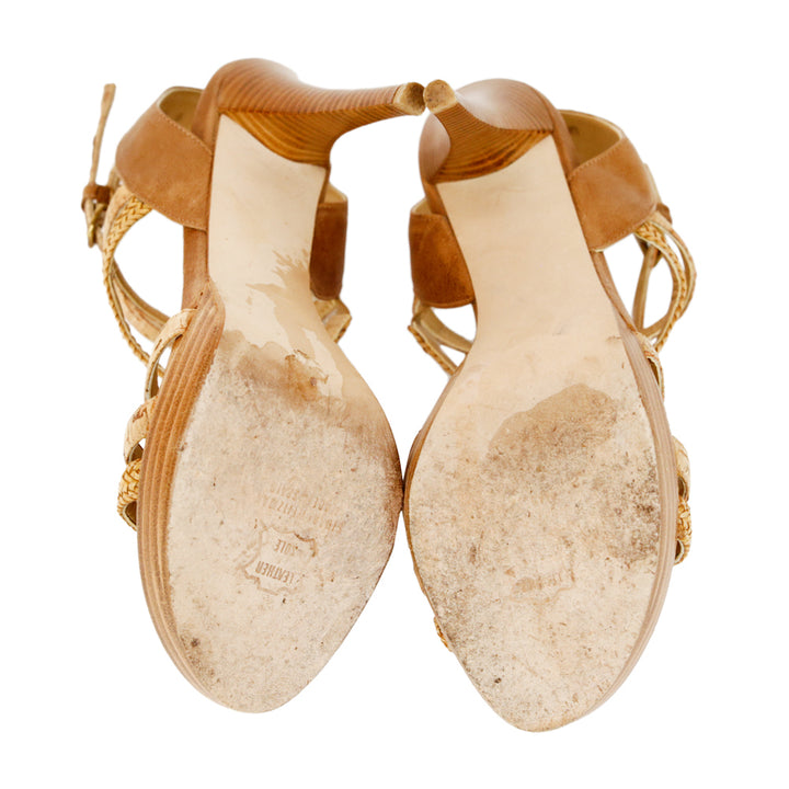 Stuart Weitzman Woven Leather & Cork Strappy Sandals