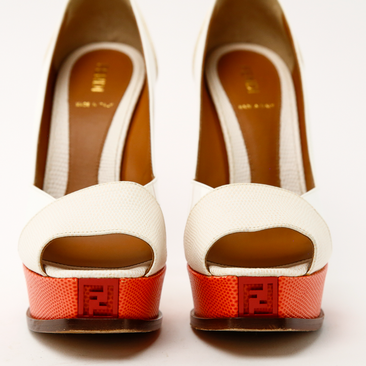 Fendi Embossed Leather Colorblock Platform Pumps