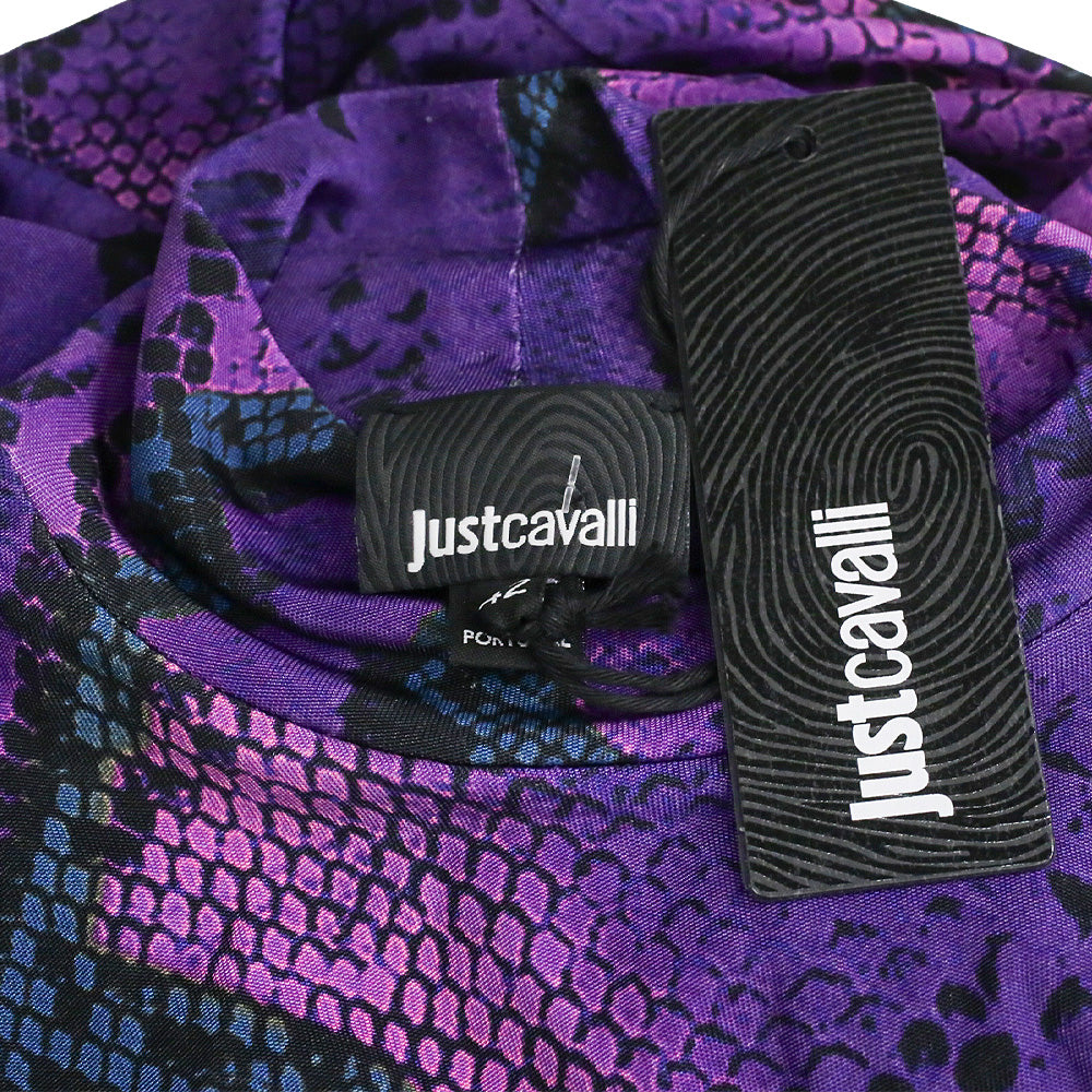 Just Cavalli Purple Snakeskin Print Jersey L/S Mock Neck Mini Dress